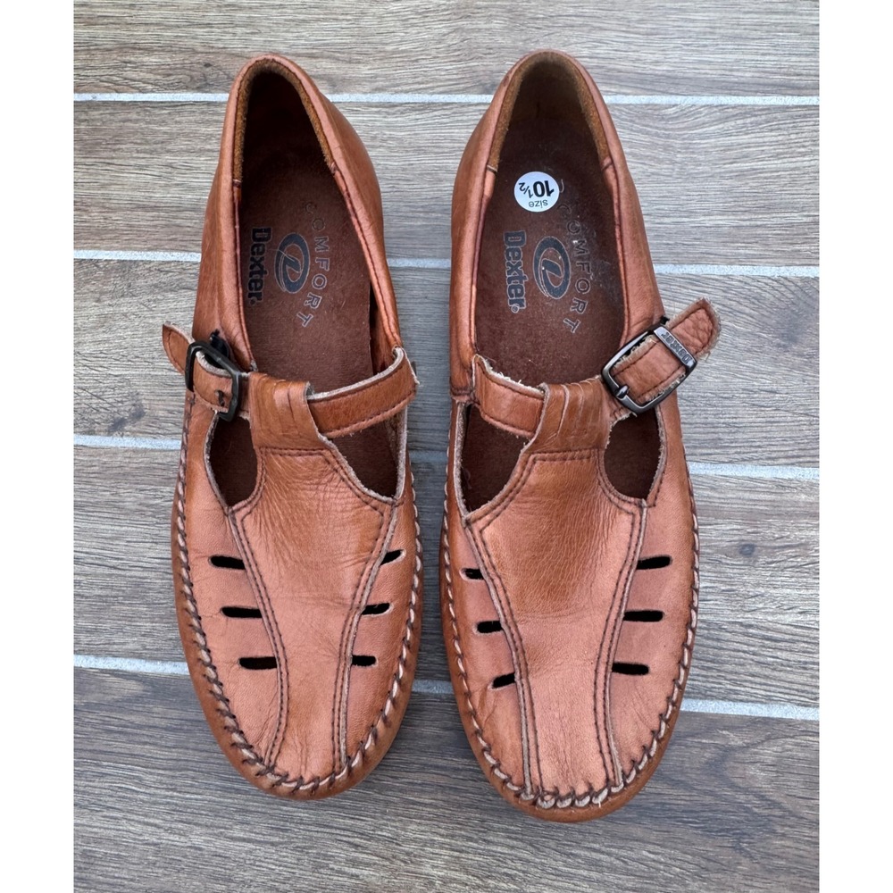 Dexter Comfort Brown Leather Mary Jane T-Strap Whipstitch Shoes Womens 10.5 USA